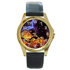 Nebula Starry Night Skies Abstract Art Round Gold Metal Watch by CrypticFragmentsDesign