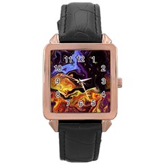 Nebula Starry Night Skies Abstract Art Rose Gold Leather Watch  by CrypticFragmentsDesign