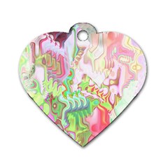 Boho Hippie Trippy Psychedelic Abstract Hot Pink Lime Green Dog Tag Heart (one Side) by CrypticFragmentsDesign