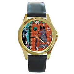 Cats Round Gold Metal Watch by LW41021