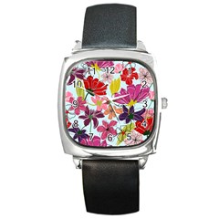 Flower Pattern Square Metal Watch by Galinka