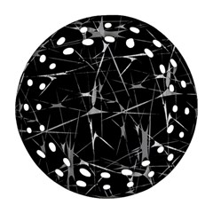 Black And White Splatter Abstract Print Round Filigree Ornament (two Sides)