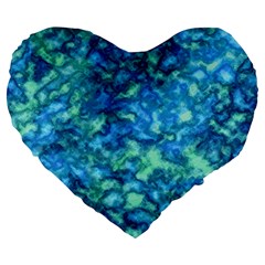 Deep Blues Large 19  Premium Flano Heart Shape Cushions by AlkaravanCreations