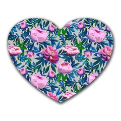 Pink Peonies Watercolor Heart Mousepads by SychEva