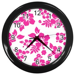 Hibiscus Pattern Pink Wall Clock (black) by GrowBasket