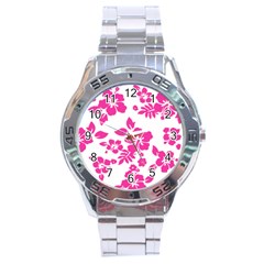 Hibiscus Pattern Pink Stainless Steel Analogue Watch by GrowBasket