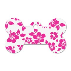 Hibiscus Pattern Pink Dog Tag Bone (one Side)