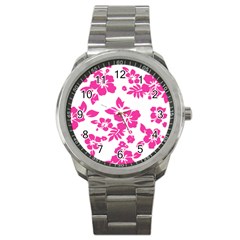 Hibiscus Pattern Pink Sport Metal Watch by GrowBasket