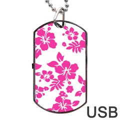 Hibiscus Pattern Pink Dog Tag Usb Flash (two Sides) by GrowBasket