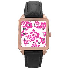 Hibiscus Pattern Pink Rose Gold Leather Watch  by GrowBasket