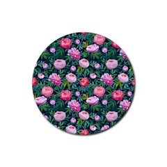 Delicate Watercolor Peony Rubber Round Coaster (4 Pack)  by SychEva