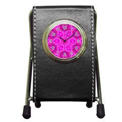 Purple Flower 2 Pen Holder Desk Clock by LW323