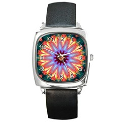 Passion Flower Square Metal Watch