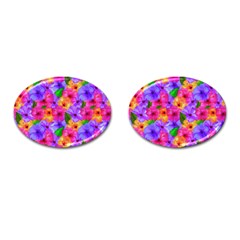 Watercolor Flowers  Multi-colored Bright Flowers Cufflinks (oval) by SychEva