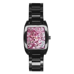 Dusty Pink Marbling Stainless Steel Barrel Watch by kaleidomarblingart