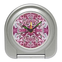 Pink Marbling Symmetry Travel Alarm Clock by kaleidomarblingart