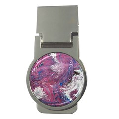Violet Feathers Money Clips (round)  by kaleidomarblingart