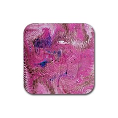 Pink Feathers Rubber Coaster (square)  by kaleidomarblingart