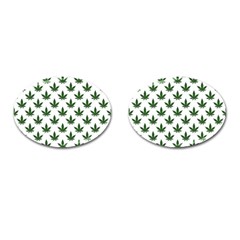 Weed At White, Ganja Leafs Pattern, 420 Hemp Regular Theme Cufflinks (oval) by Casemiro