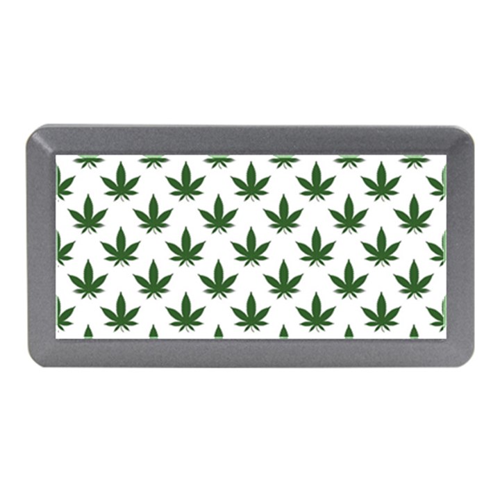 Weed at white, ganja leafs pattern, 420 hemp regular theme Memory Card Reader (Mini)