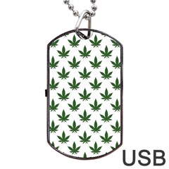 Weed At White, Ganja Leafs Pattern, 420 Hemp Regular Theme Dog Tag Usb Flash (two Sides) by Casemiro