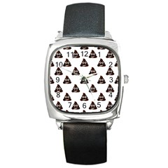 Happy Poo Pattern, Funny Emoji, Emoticon Theme, Vector Square Metal Watch by Casemiro
