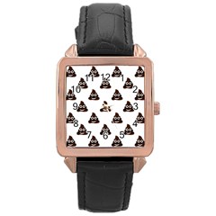 Happy Poo Pattern, Funny Emoji, Emoticon Theme, Vector Rose Gold Leather Watch  by Casemiro