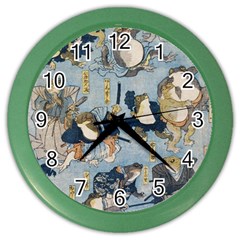 Famous heroes of the kabuki stage played by frogs  Color Wall Clock