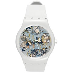 Famous heroes of the kabuki stage played by frogs  Round Plastic Sport Watch (M)