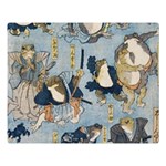 Famous heroes of the kabuki stage played by frogs  Double Sided Flano Blanket (Large)  Blanket Back