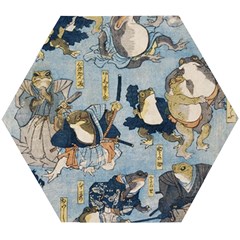 Famous heroes of the kabuki stage played by frogs  Wooden Puzzle Hexagon