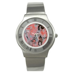 Pink Arabesque Stainless Steel Watch by kaleidomarblingart