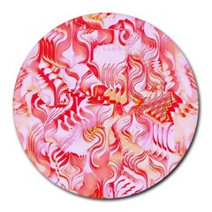 Cherry Blossom Cascades Abstract Floral Pattern Pink White  Round Mousepads by CrypticFragmentsDesign