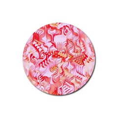 Cherry Blossom Cascades Abstract Floral Pattern Pink White  Rubber Round Coaster (4 Pack)  by CrypticFragmentsDesign