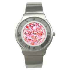 Cherry Blossom Cascades Abstract Floral Pattern Pink White  Stainless Steel Watch by CrypticFragmentsDesign