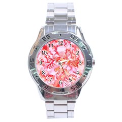 Cherry Blossom Cascades Abstract Floral Pattern Pink White  Stainless Steel Analogue Watch by CrypticFragmentsDesign