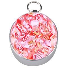 Cherry Blossom Cascades Abstract Floral Pattern Pink White  Silver Compasses