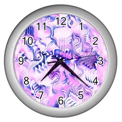 Hydrangea Blossoms Fantasy Gardens Pastel Pink And Blue Wall Clock (silver) by CrypticFragmentsDesign