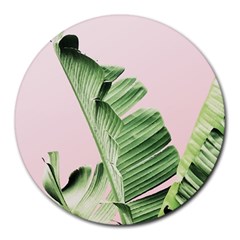 Palm Leaves On Pink Round Mousepads by goljakoff