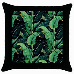 Night Banana Leaves Throw Pillow Case (black) by goljakoff