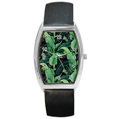 Night Banana Leaves Barrel Style Metal Watch by goljakoff