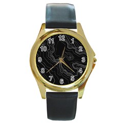 Black Topography Round Gold Metal Watch by goljakoff