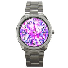 Hot Pink Fuchsia Flower Fantasy  Sport Metal Watch by CrypticFragmentsDesign