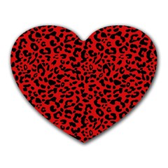 Red And Black Leopard Spots, Animal Fur Heart Mousepads by Casemiro