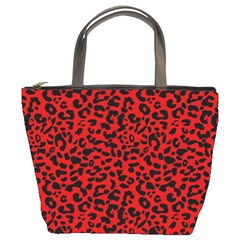 Red And Black Leopard Spots, Animal Fur Bucket Bag by Casemiro