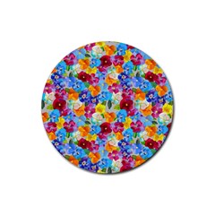 Pansies  Watercolor Flowers Rubber Round Coaster (4 Pack)  by SychEva