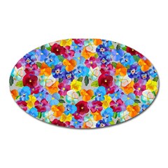 Pansies  Watercolor Flowers Oval Magnet by SychEva