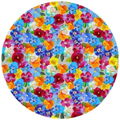 Pansies  Watercolor Flowers Wooden Puzzle Round by SychEva