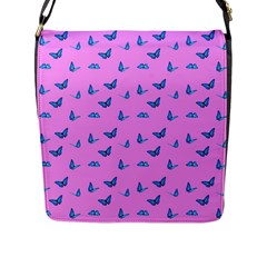 Blue Butterflies At Pastel Pink Color Background Flap Closure Messenger Bag (l) by Casemiro