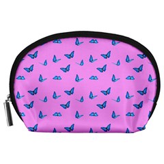 Blue Butterflies At Pastel Pink Color Background Accessory Pouch (large) by Casemiro